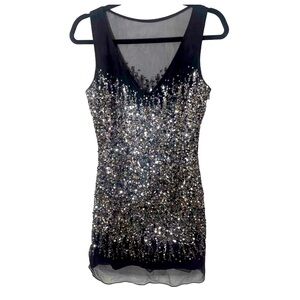 100% Silk Vintage Scala Black with sequins cocktail dress size 6